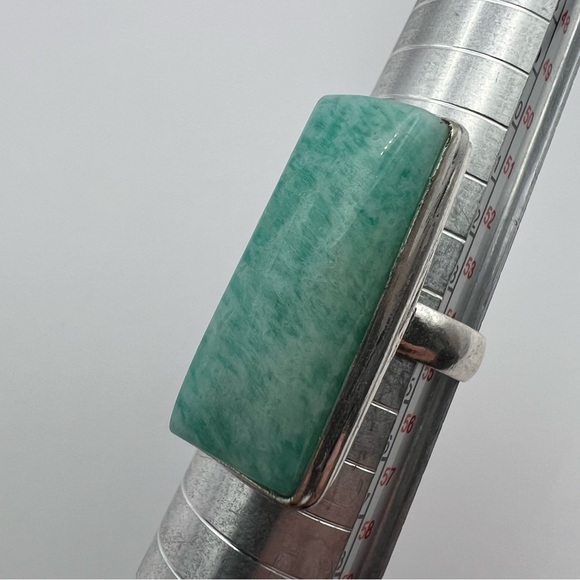 New Amazonite Stone Crystal Silver Overlay Ring Size 7 - Picture 6 of 9